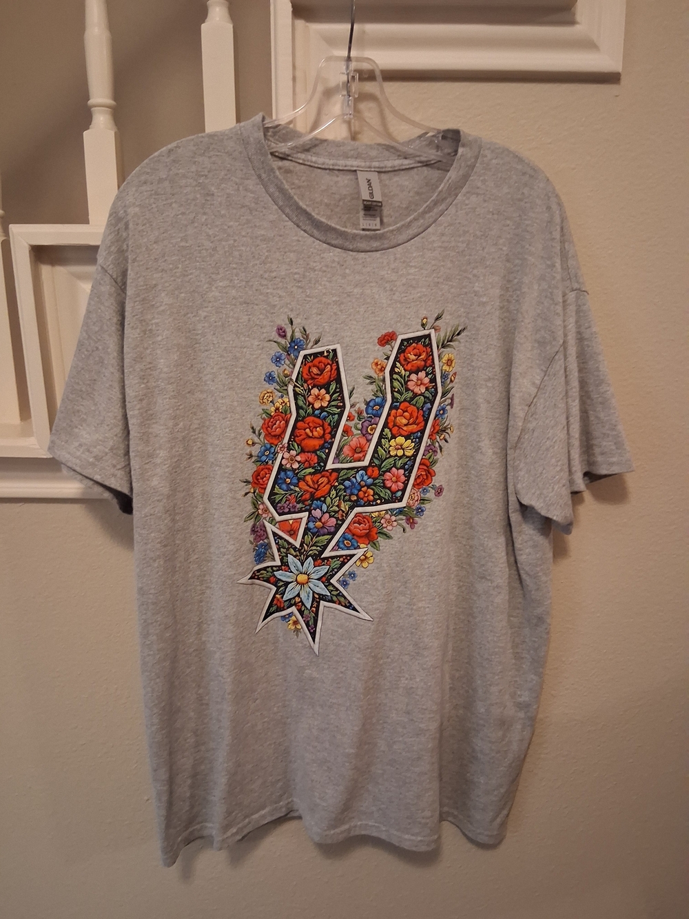 Gildan San Antonio Spurs Fiesta Short-Sleeve Tee with Colorful Floral Logo